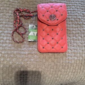 Stylish Coral Quilted Crossbody Phone Bag